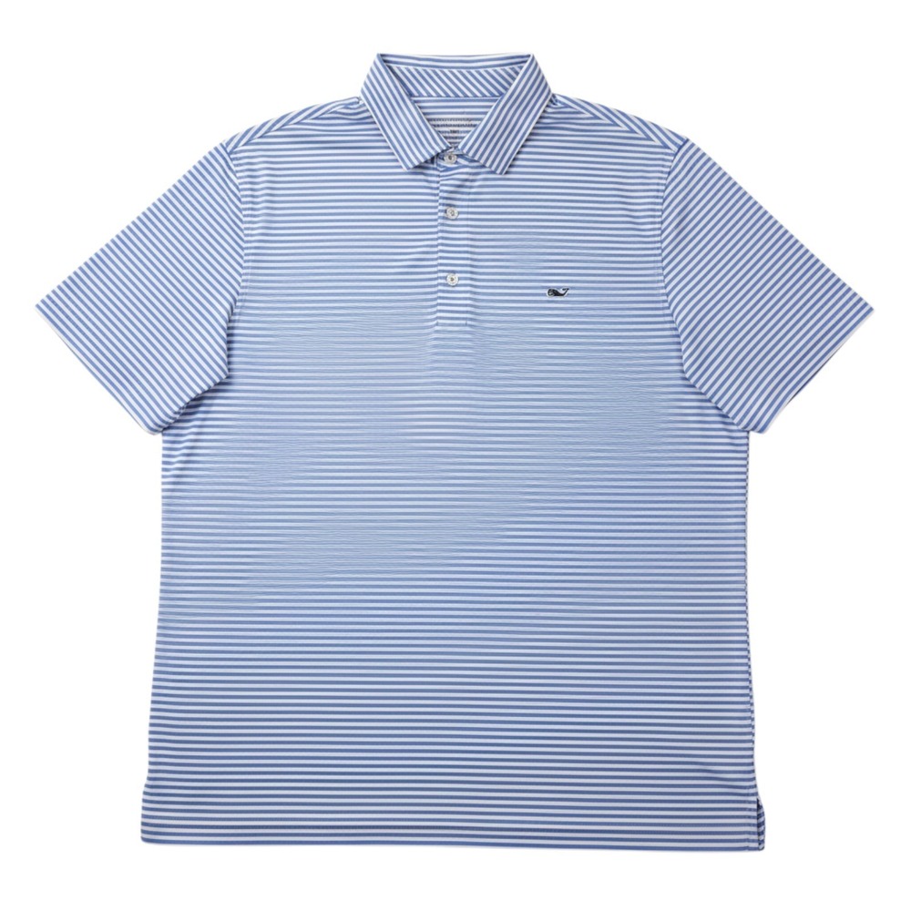 Vineyard Vines Polo Shirt Mens XL Blue Winstead Stripe Sankaty Performance Golf